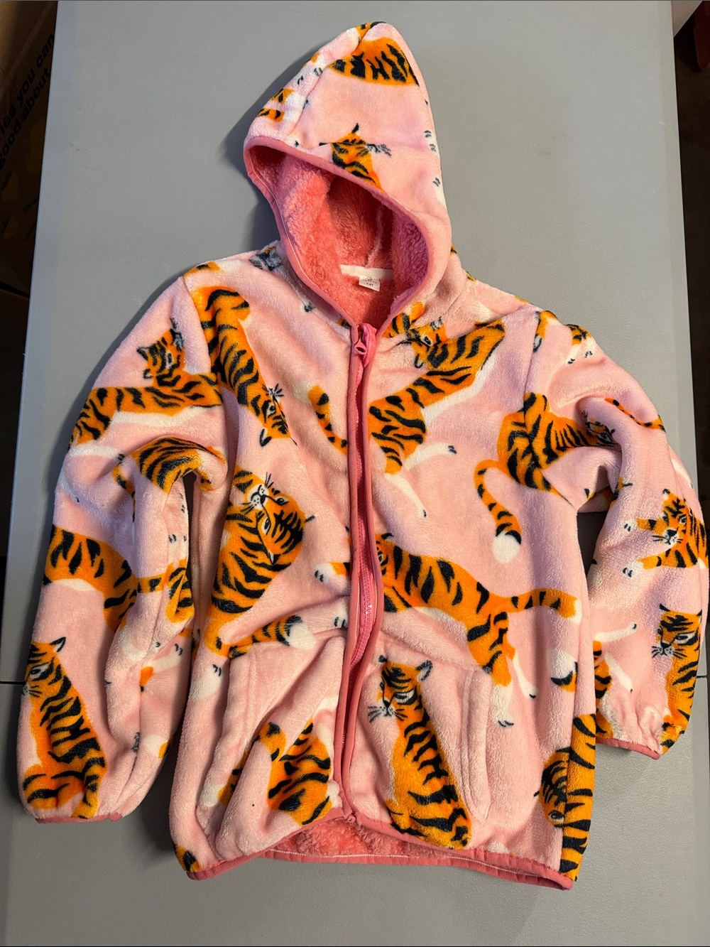 Girls' Pink Fleece Hoodie with Tiger Print